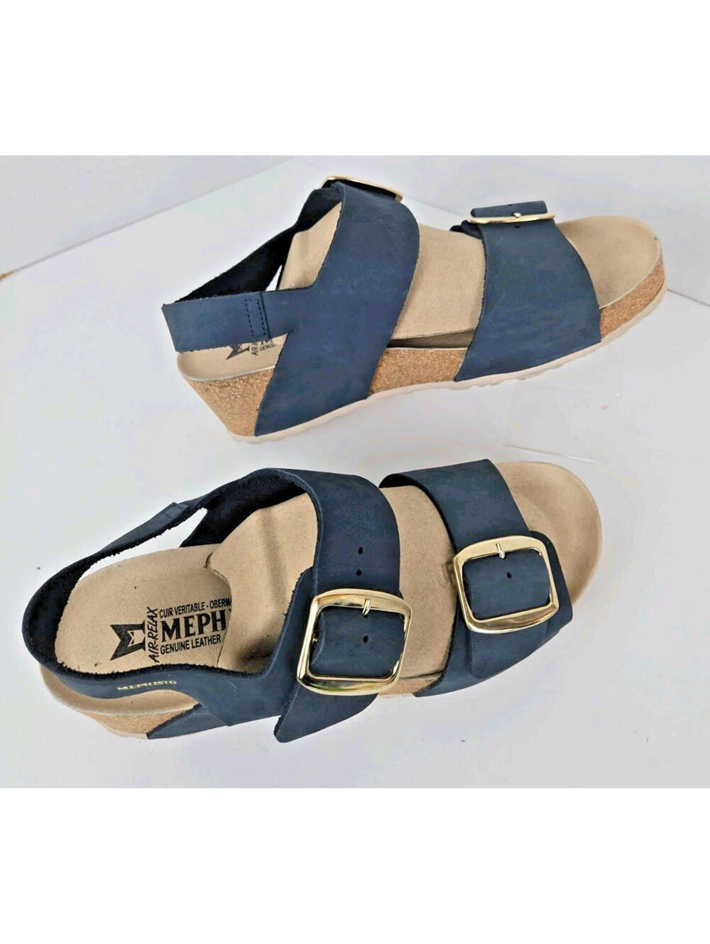 Mephisto Sandals in Deep Blue Sz 39, 9 US Buckles Adjustable Cork Soles